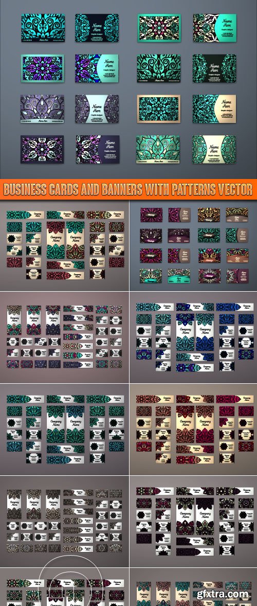 Business cards and banners with patterns vector