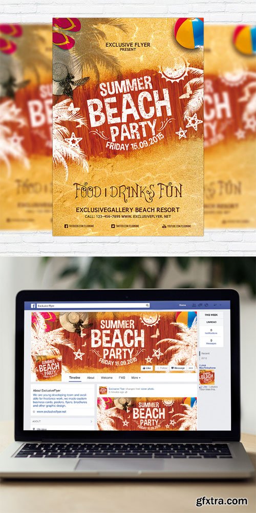 Summer Beach Party Vol 4 - Flyer Template + Facebook Cover