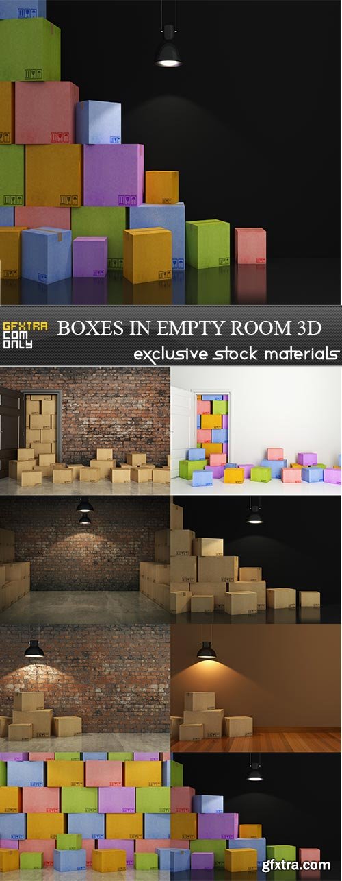 Boxes in empty room 3D, 8  x  UHQ JPEG