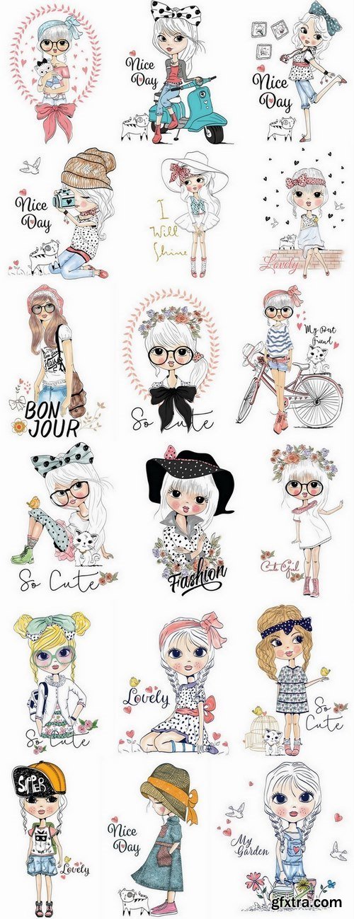 Sketches and illustrations of cute young girls 2 - 25 Eps