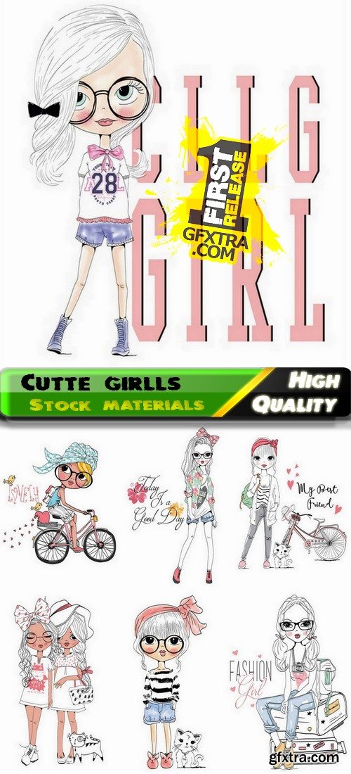 Sketches and illustrations of cute young girls 2 - 25 Eps