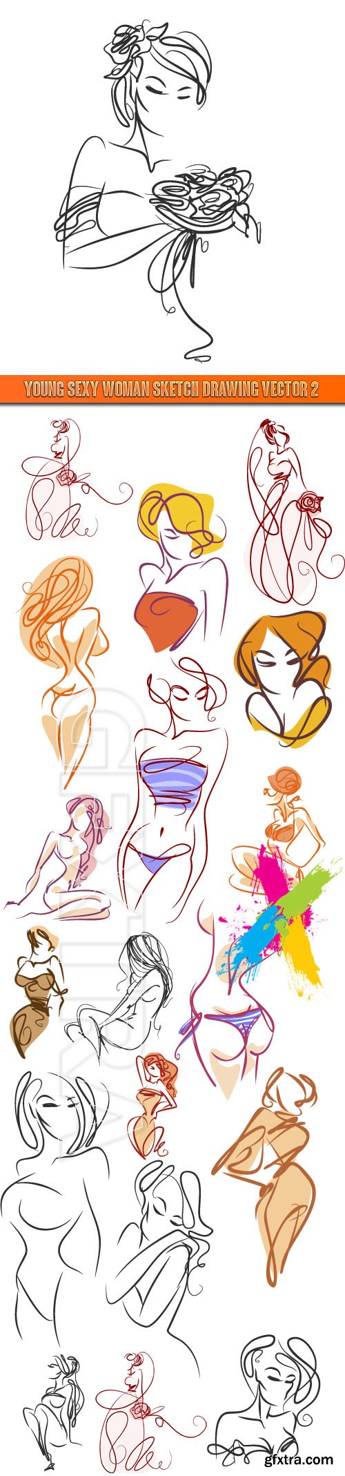 Young sexy woman sketch drawing vector 2
