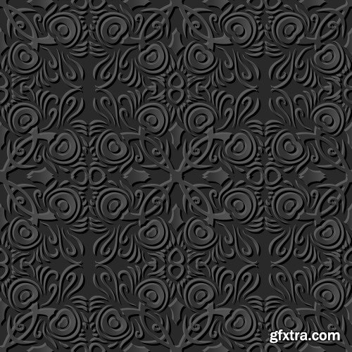 Seamless 3D Elegant Dark Paper Art Patterns #1, 25xEPS
