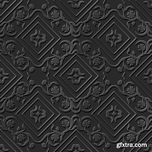 Seamless 3D Elegant Dark Paper Art Patterns #1, 25xEPS