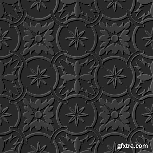 Seamless 3D Elegant Dark Paper Art Patterns #1, 25xEPS