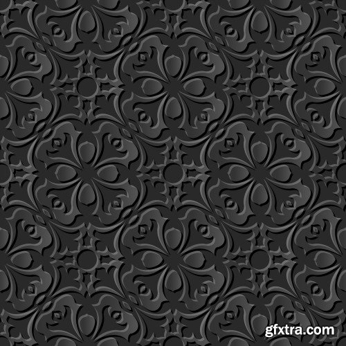 Seamless 3D Elegant Dark Paper Art Patterns #1, 25xEPS