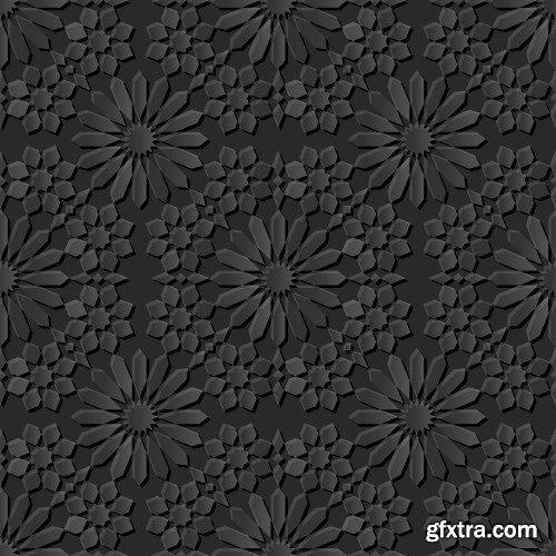 Seamless 3D Elegant Dark Paper Art Patterns #1, 25xEPS