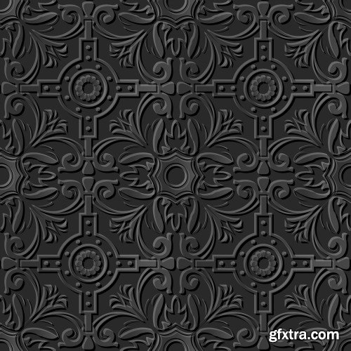 Seamless 3D Elegant Dark Paper Art Patterns #1, 25xEPS
