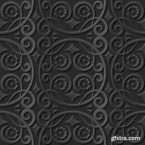 Seamless 3D Elegant Dark Paper Art Patterns #1, 25xEPS