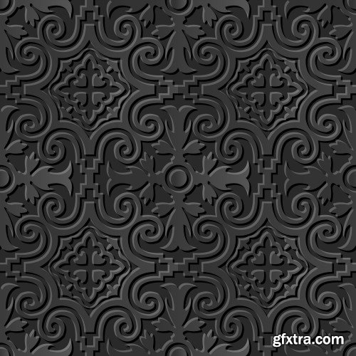 Seamless 3D Elegant Dark Paper Art Patterns #1, 25xEPS