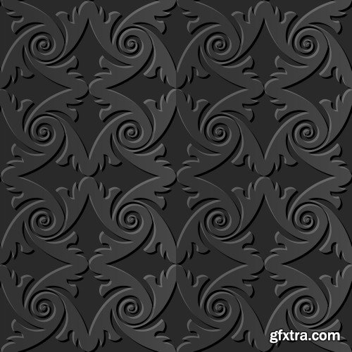 Seamless 3D Elegant Dark Paper Art Patterns #1, 25xEPS