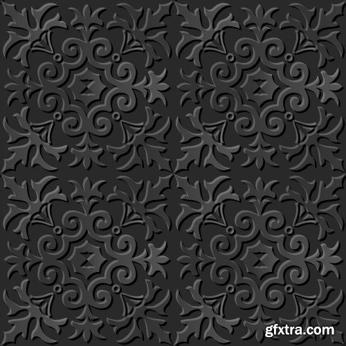 Seamless 3D Elegant Dark Paper Art Patterns #1, 25xEPS
