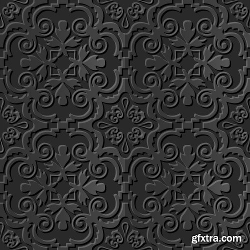 Seamless 3D Elegant Dark Paper Art Patterns #1, 25xEPS