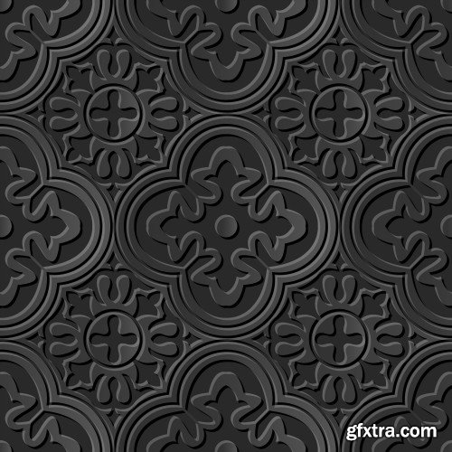 Seamless 3D Elegant Dark Paper Art Patterns #1, 25xEPS