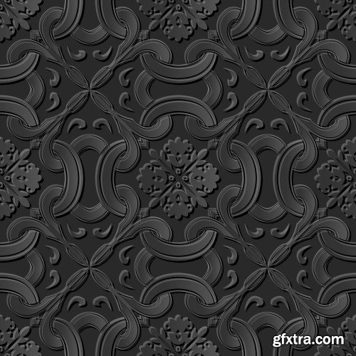 Seamless 3D Elegant Dark Paper Art Patterns #3, 25xEPS