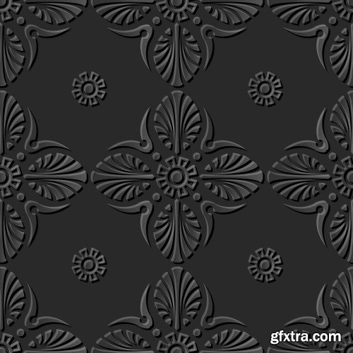 Seamless 3D Elegant Dark Paper Art Patterns #3, 25xEPS