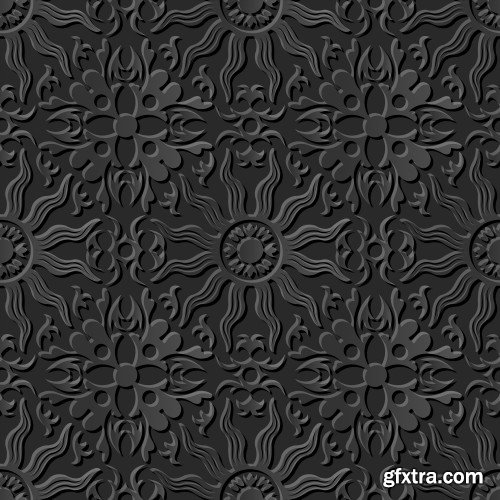 Seamless 3D Elegant Dark Paper Art Patterns #3, 25xEPS