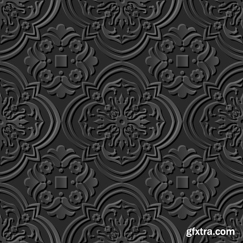Seamless 3D Elegant Dark Paper Art Patterns #3, 25xEPS