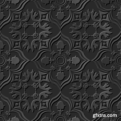 Seamless 3D Elegant Dark Paper Art Patterns #3, 25xEPS