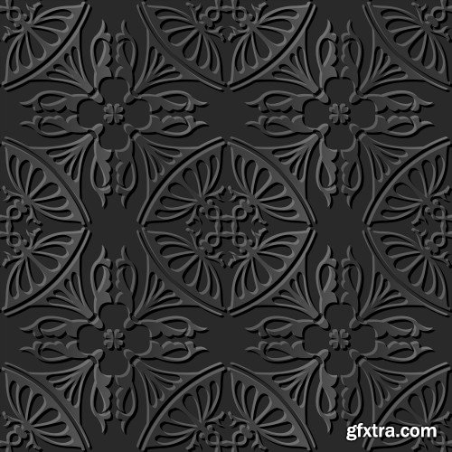 Seamless 3D Elegant Dark Paper Art Patterns #3, 25xEPS
