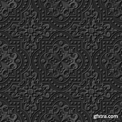 Seamless 3D Elegant Dark Paper Art Patterns #3, 25xEPS