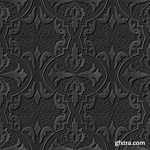 Seamless 3D Elegant Dark Paper Art Patterns #3, 25xEPS