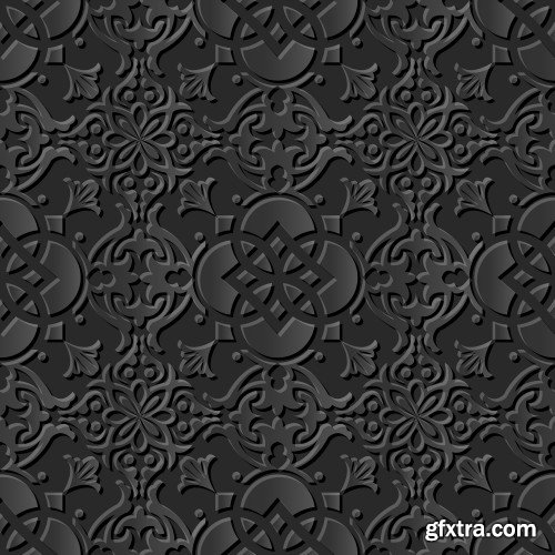 Seamless 3D Elegant Dark Paper Art Patterns #3, 25xEPS