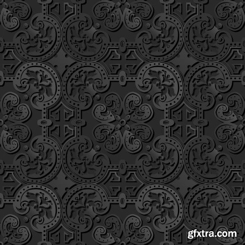 Seamless 3D Elegant Dark Paper Art Patterns #3, 25xEPS