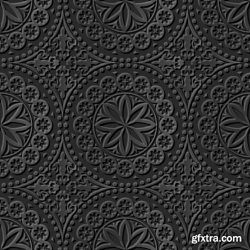 Seamless 3D Elegant Dark Paper Art Patterns #3, 25xEPS
