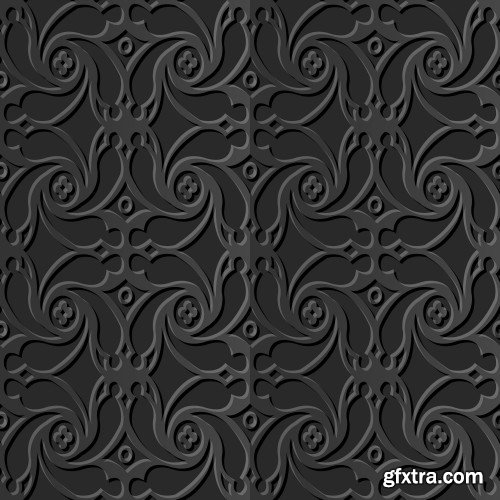Seamless 3D Elegant Dark Paper Art Patterns #3, 25xEPS