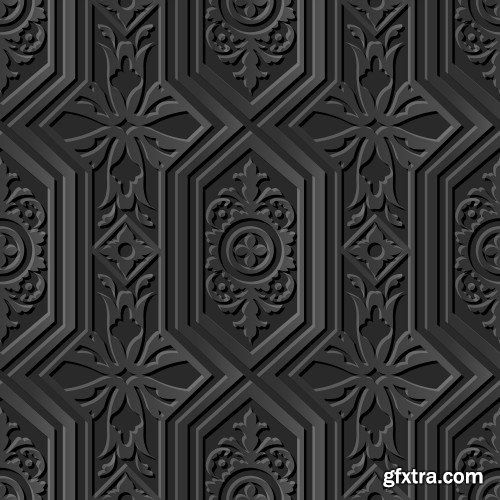 Seamless 3D Elegant Dark Paper Art Patterns #3, 25xEPS