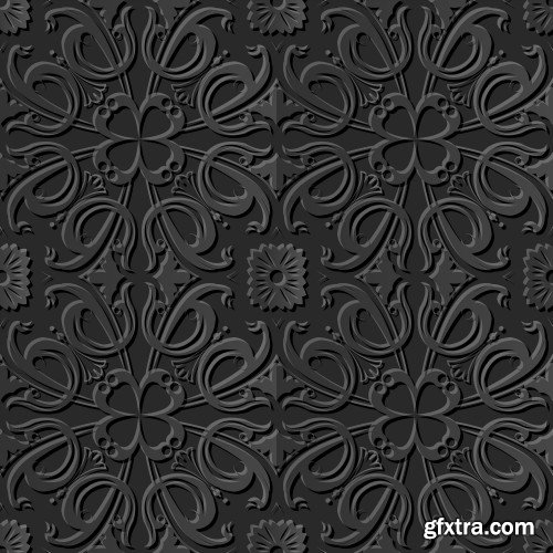 Seamless 3D Elegant Dark Paper Art Patterns #3, 25xEPS
