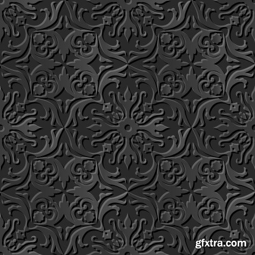 Seamless 3D Elegant Dark Paper Art Patterns #3, 25xEPS