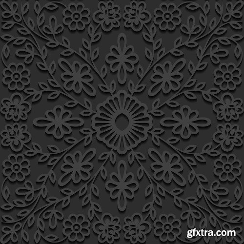 Seamless 3D Elegant Dark Paper Art Patterns #2, 20xEPS