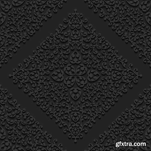 Seamless 3D Elegant Dark Paper Art Patterns #2, 20xEPS