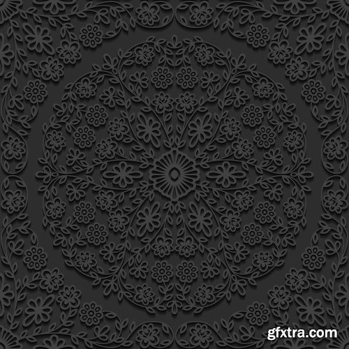 Seamless 3D Elegant Dark Paper Art Patterns #2, 20xEPS