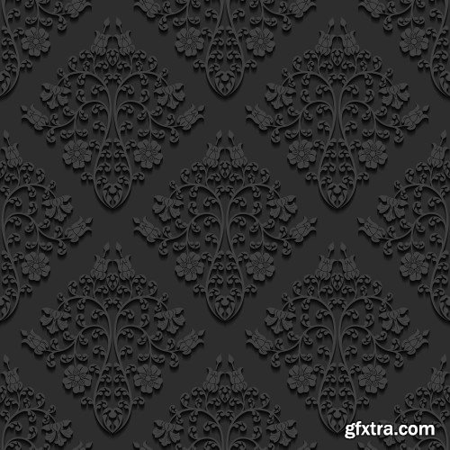 Seamless 3D Elegant Dark Paper Art Patterns #2, 20xEPS