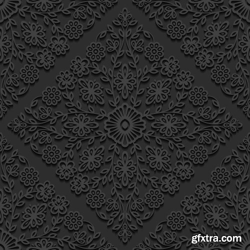 Seamless 3D Elegant Dark Paper Art Patterns #2, 20xEPS