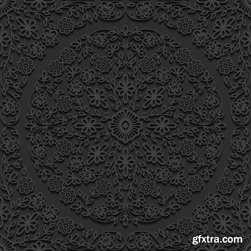 Seamless 3D Elegant Dark Paper Art Patterns #2, 20xEPS