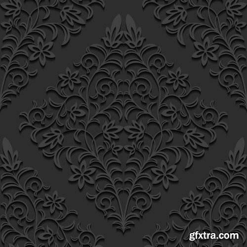 Seamless 3D Elegant Dark Paper Art Patterns #2, 20xEPS