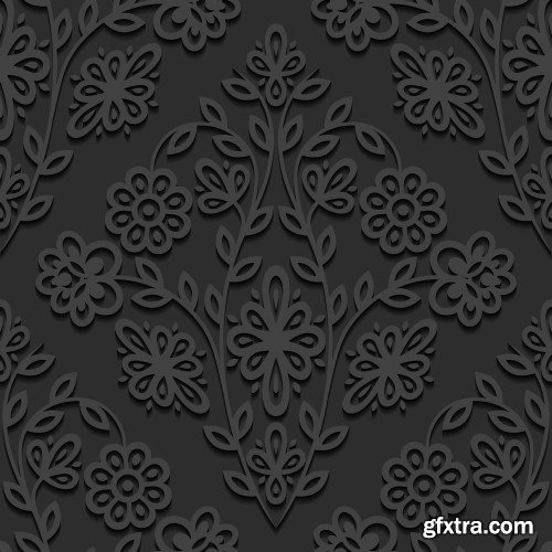 Seamless 3D Elegant Dark Paper Art Patterns #2, 20xEPS