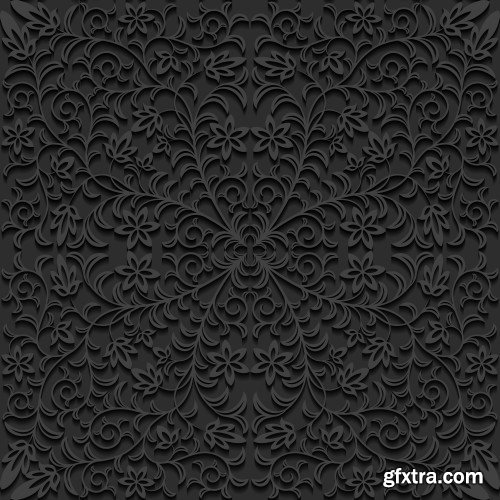 Seamless 3D Elegant Dark Paper Art Patterns #2, 20xEPS