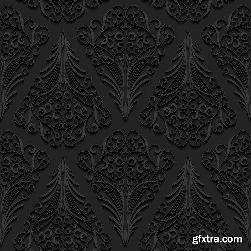 Seamless 3D Elegant Dark Paper Art Patterns #2, 20xEPS