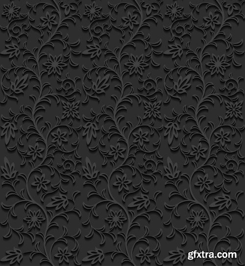 Seamless 3D Elegant Dark Paper Art Patterns #2, 20xEPS
