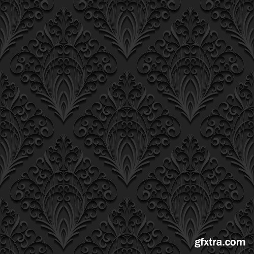 Seamless 3D Elegant Dark Paper Art Patterns #2, 20xEPS