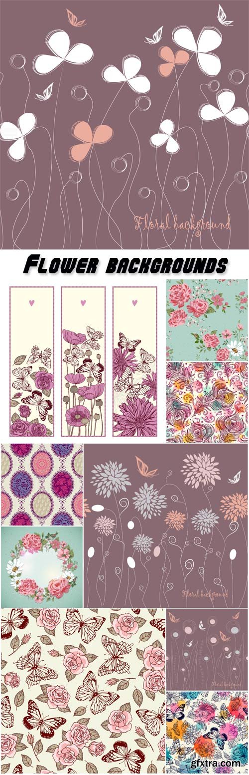 Vector background with flowers and butterflies