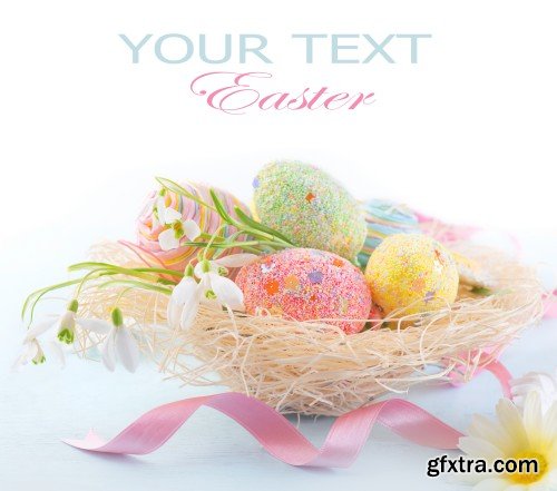 Easter background, beautiful colorful eggs in spring grass