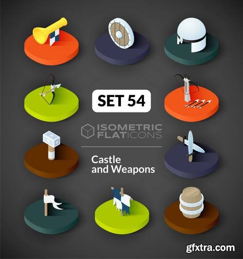 Isometric Flat Icons - 3D Pictograms, Business #2, 12xEPS