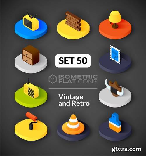 Isometric Flat Icons - 3D Pictograms, Business #2, 12xEPS