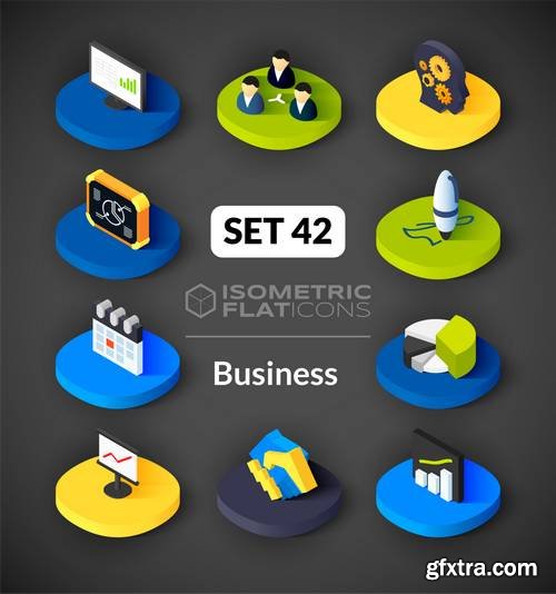 Isometric Flat Icons - 3D Pictograms, Business #2, 12xEPS